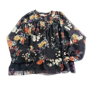 Wilfred Bohemian Style Flower Printed Top Black SZ M NWOT